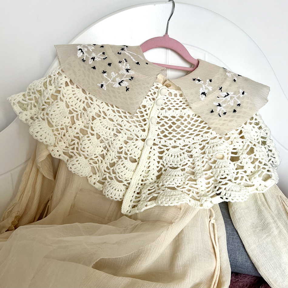 春夏披肩白色镂空女斗篷手工钩织