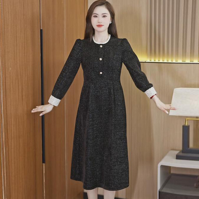 亮晶晶灯芯绒大码女装胖mm时尚洋气修身中长款秋冬长袖打底连衣裙