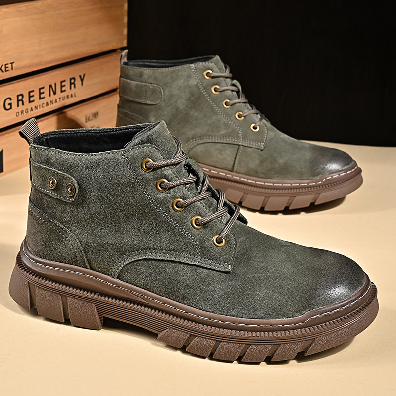 马丁靴男款2025新秋冬季加厚真皮中帮工装沙漠马丁靴厚底英伦百搭