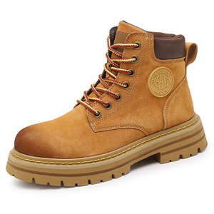 天魁情侣款马丁靴2025新款冬季加绒加厚真皮高帮男士工装大黄靴