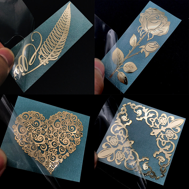 羽毛玫瑰花标志超薄手机贴纸创意爱心礼盒吉他钢琴装饰贴金属贴