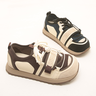 7404秋季 丑萌大头魔术贴轻便德训鞋 女复古百搭超拼接休闲板鞋 新款