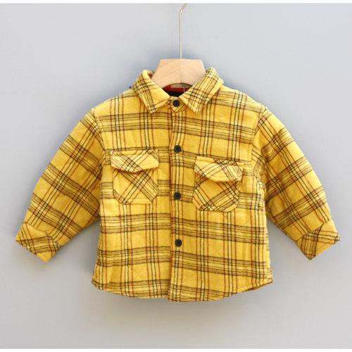 T衣ch家80-120秋Ⅲ品牌童装折扣/儿夹棉中厚长袖衬衣衬衫91506黄
