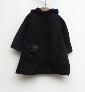 折扣 品牌童装 儿童中厚呢大衣外套文艺2599黑 150冬装 N吾系列110