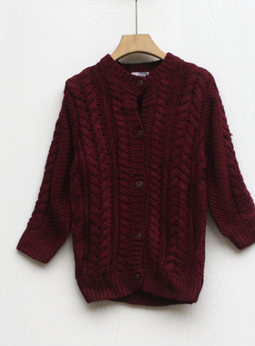 又系列110-140春秋装 品牌童装折扣/休闲开衫针织毛衣48523酒红