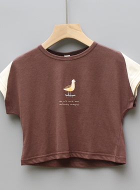 以系列100夏装 品牌童装折扣/儿童纯棉休闲短袖T恤88330咖