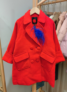 小系列100-150秋 品牌童装折扣/儿童休闲呢子大衣外套70531桔