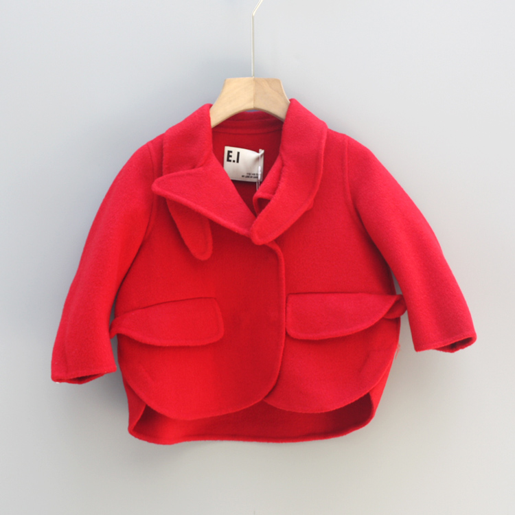EI系列105S秋装 品牌童装折扣/女童双面呢大衣外套52516红