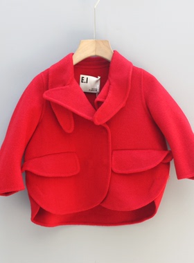 EI系列105S秋装 品牌童装折扣/女童双面呢大衣外套52516红