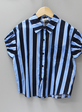 Y多系列120/130夏品牌童装折扣/中大童薄款纯棉短袖衬衣衫2832蓝