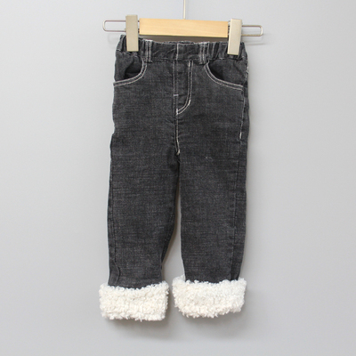 安系列80-110秋冬 童装品牌折扣男女童休闲加绒拼接长裤23153黑