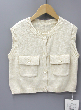 G-Fa吱130春秋 品牌童装折扣/中大童漂亮毛衣背心马甲22157杏
