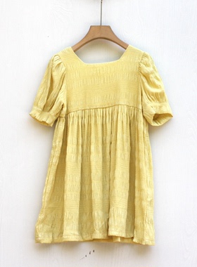 福利G安系列120夏装 品牌童装折扣/女童纯棉短袖连衣裙30633黄