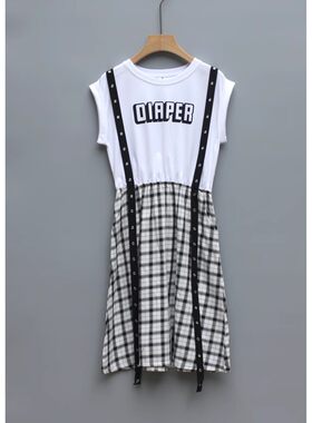 L妞系列130-150夏装 品牌童装折扣/女童棉无袖连衣裙23271白黑