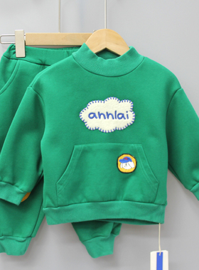 安系列90/110秋冬 童装品牌折扣/儿童加厚上衣裤子套装35327绿