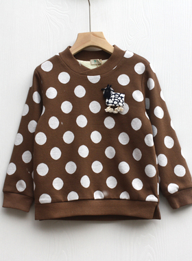 S禾系列120-140秋冬装 品牌童装折扣/儿童纯棉加绒长袖T恤48739咖