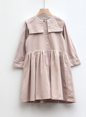 安系列120/130春秋装 品牌童装折扣/女童纯棉长袖连衣裙30650杏