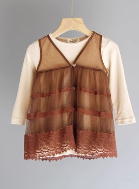 L啦系列80/100春秋装 童装品牌折扣/女童棉T恤连衣裙套装53018咖