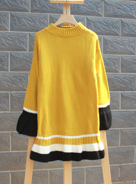 N放系列110-165冬装 品牌童装折扣/儿童圆领中厚套头毛衣30635黄