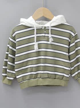 L朴系列80-110春秋装 品牌童装/儿童纯棉长袖带帽套头卫衣07525绿