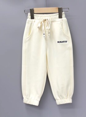 G库ka图100秋品牌折扣童装/儿童休闲针织运动收口长裤39128杏