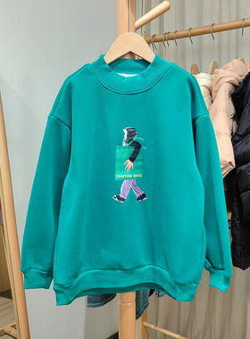 KG言yan家140-170秋冬童装品牌折扣童一体绒套头立领卫衣25862绿