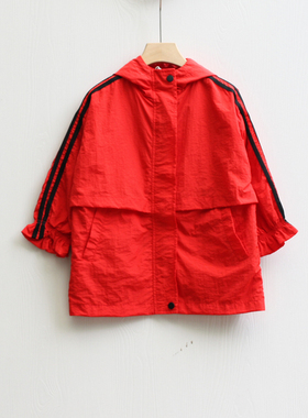 S头系列120/140春装 品牌童装折扣/儿童连帽风衣休闲外套20073红