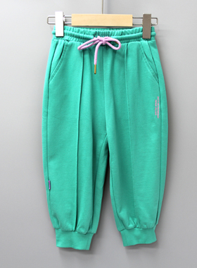 柏系列110-165春秋品牌童装折扣儿童薄棉休闲简约长裤12359湖绿