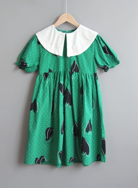 厘系列130-150夏装 品牌童装折扣/童薄款纯棉短袖连衣裙28123绿