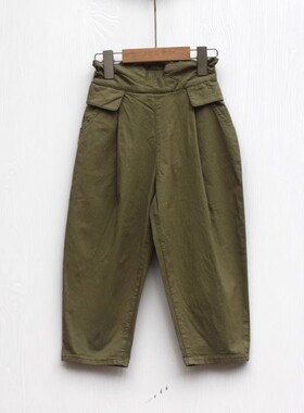 福利T欧系列110春装 品牌折扣童装/儿童纯棉休闲梭织长裤63327绿