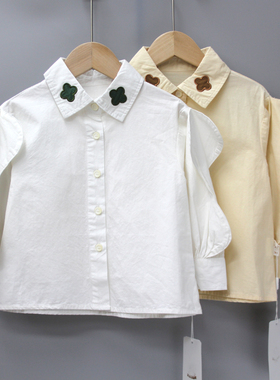 S姜xiao牙80-110春秋 品牌童装折扣/儿童纯棉长袖衬衣衫04639二色
