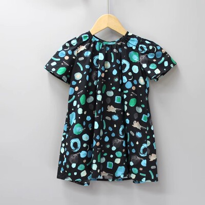 S-MC家90-130夏品牌童装折扣/女童薄款休闲短袖棉连衣裙81233黑