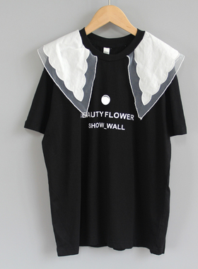 续系列130夏装 品牌童装折扣/纯棉翻领短袖T恤长款22972黑