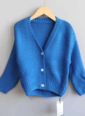 L星系列95/100秋冬* 品牌童装折扣/儿童开衫外套毛衣简约17179蓝