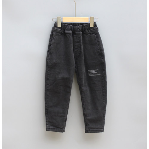TS吾系列110冬装品牌童装折扣/儿童加绒牛仔厚款长裤02122黑