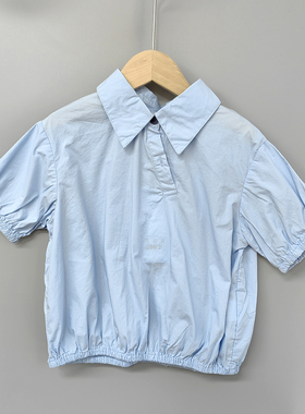 S吾系列110-150夏装 品牌童装折扣/儿童纯棉上衣短袖衬衫02553蓝