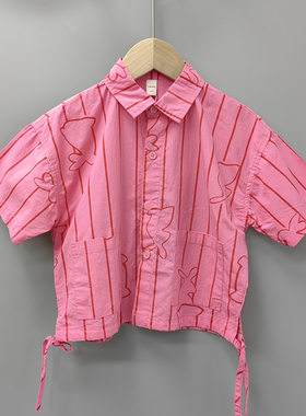 托TL家80-110夏装 品牌童装折扣/儿童纯棉上衣条纹衬衫77331粉