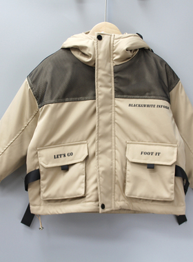 K黑yu白120秋冬 品牌童装折扣/儿童夹棉防风开衫外套66615杏