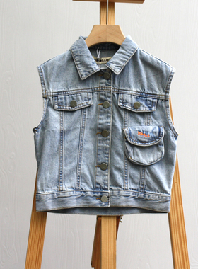N欧系列80春装 童装折扣/儿童无袖牛仔背心马甲33602兰