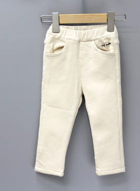 安系列80秋冬 童装品牌折扣/儿童休闲加绒修身长裤23097奶