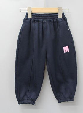 S云er家90-130秋冬 品牌童装折扣/儿童休闲加厚印花卫裤5082蓝