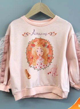 L莓系列100春秋 品牌童装折扣/儿童棉长袖休闲卫衣90621粉