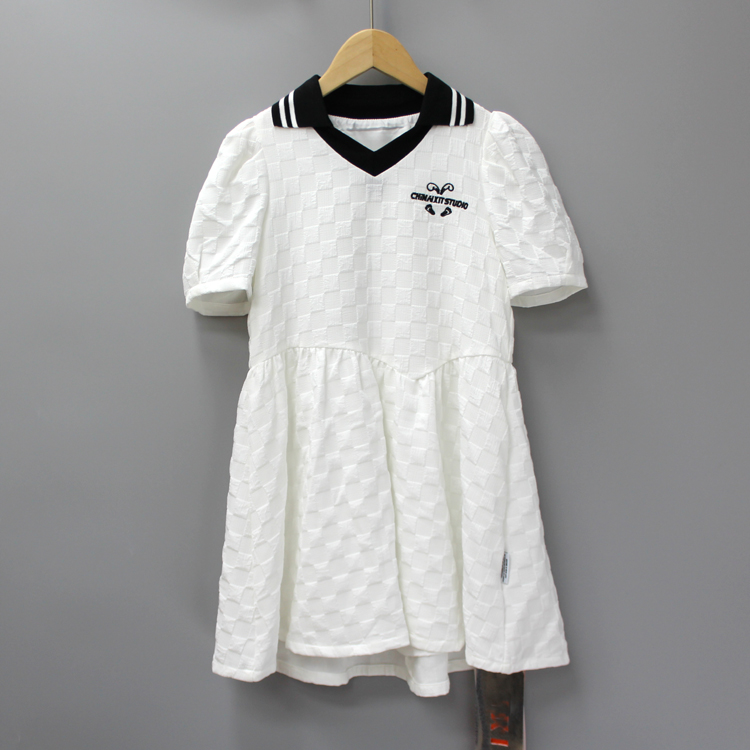 G-I家130/140夏品牌童装折扣/大童气质款简约风格连衣裙5298白