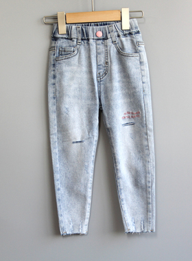 TJ欧系列100-150春秋 品牌折扣童装/儿童纯棉休闲牛仔长裤64130兰