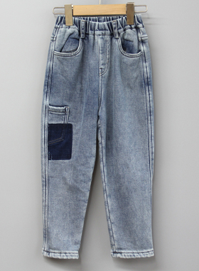 安系列130-150秋冬 童装品牌折扣/儿童休闲加绒牛仔长裤23765蓝