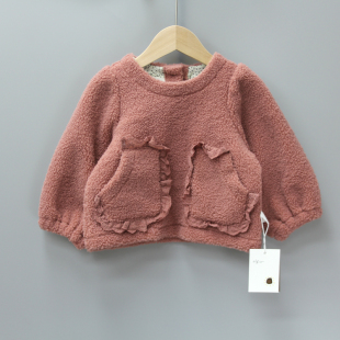 SK-Sily家100秋冬童装品牌折扣/童套头一体绒毛毛卫衣35269粉
