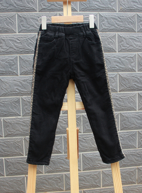 S木系列120/125冬装 品牌童装折扣/儿童加绒牛仔加厚长裤3095黑