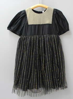 柏系列110/150夏 品牌童装折扣/女童纱纱短袖连衣裙12619黑