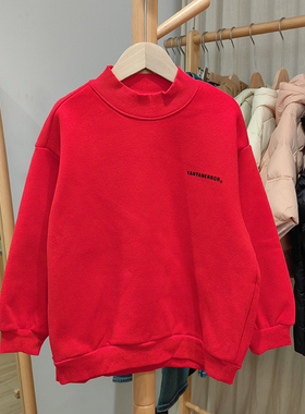 KS言yan家130-170秋冬童装品牌折扣童一体绒套头立领卫衣25210红