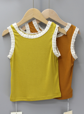 V-MI*KO家110-140夏品牌童装折扣/儿童薄棉简约无袖打底衫3753二